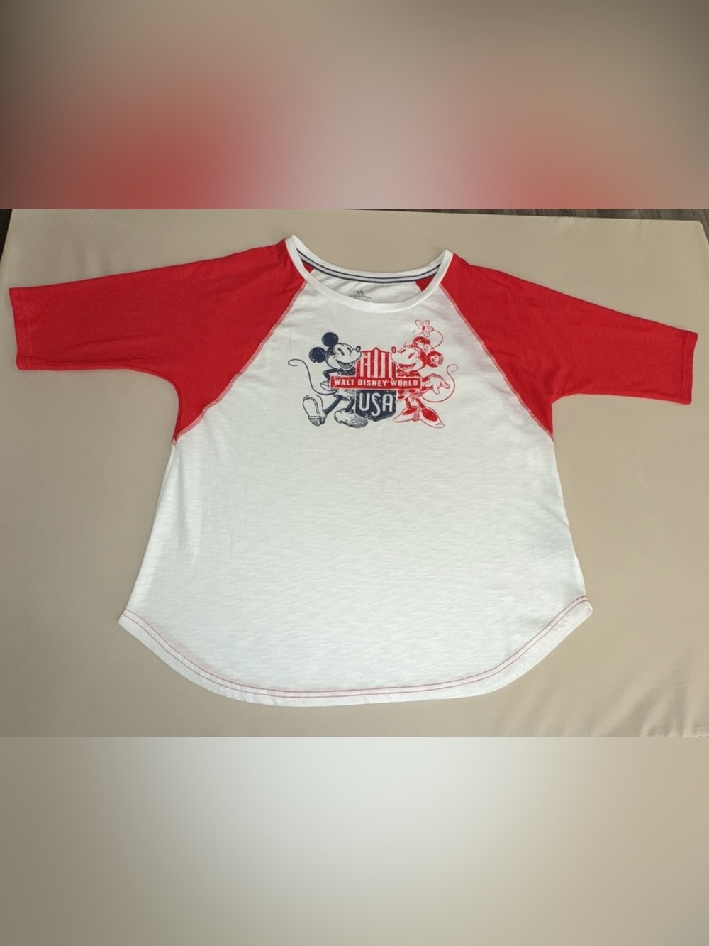 Disney Parks Walt Disney World Americana Raglan T-Shirt Mickey Minnie USA XL